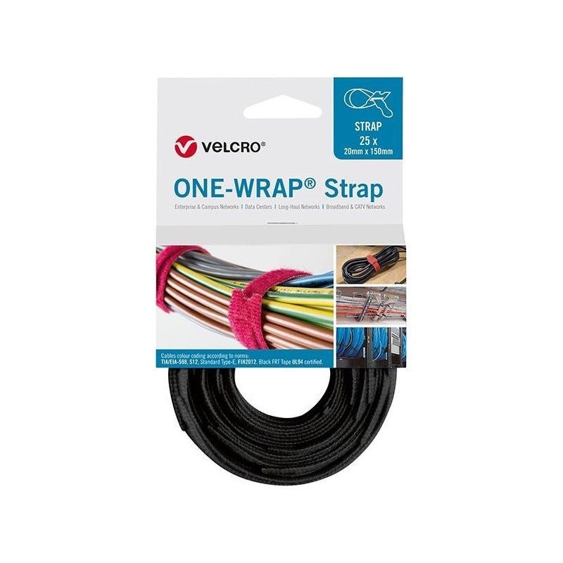 Attaches de câble velcro One Wrap Strap 20 x 200mm noir 25 unités