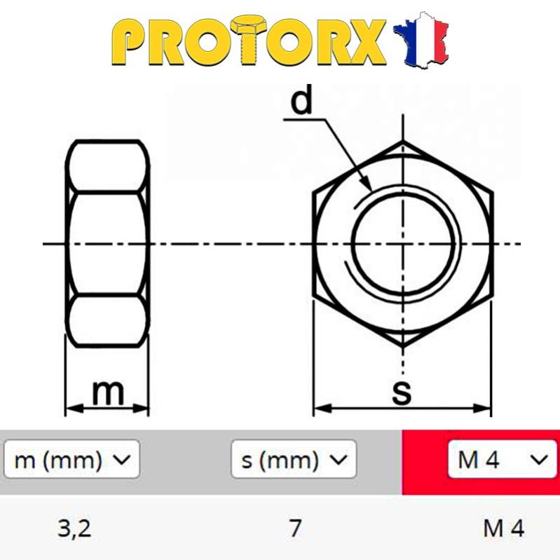 ÉCROU HEXAGONAL H (HU) : M4 x 50pcs | Acier Inoxydable A2 (Diam. Intérieur : 4mm | Diam. Extérieur : 7mm) Bricolage-Réparation Norme DIN934 NFE25514 - 2