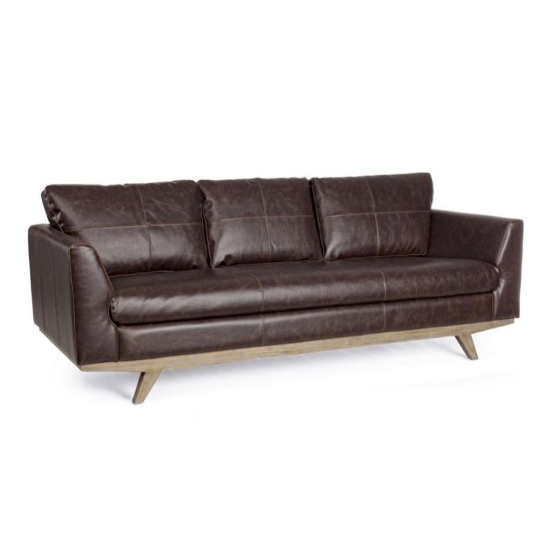 Sofá Johnston de 3 plazas en ecopiel marrón cm 213 Leroy Merlin