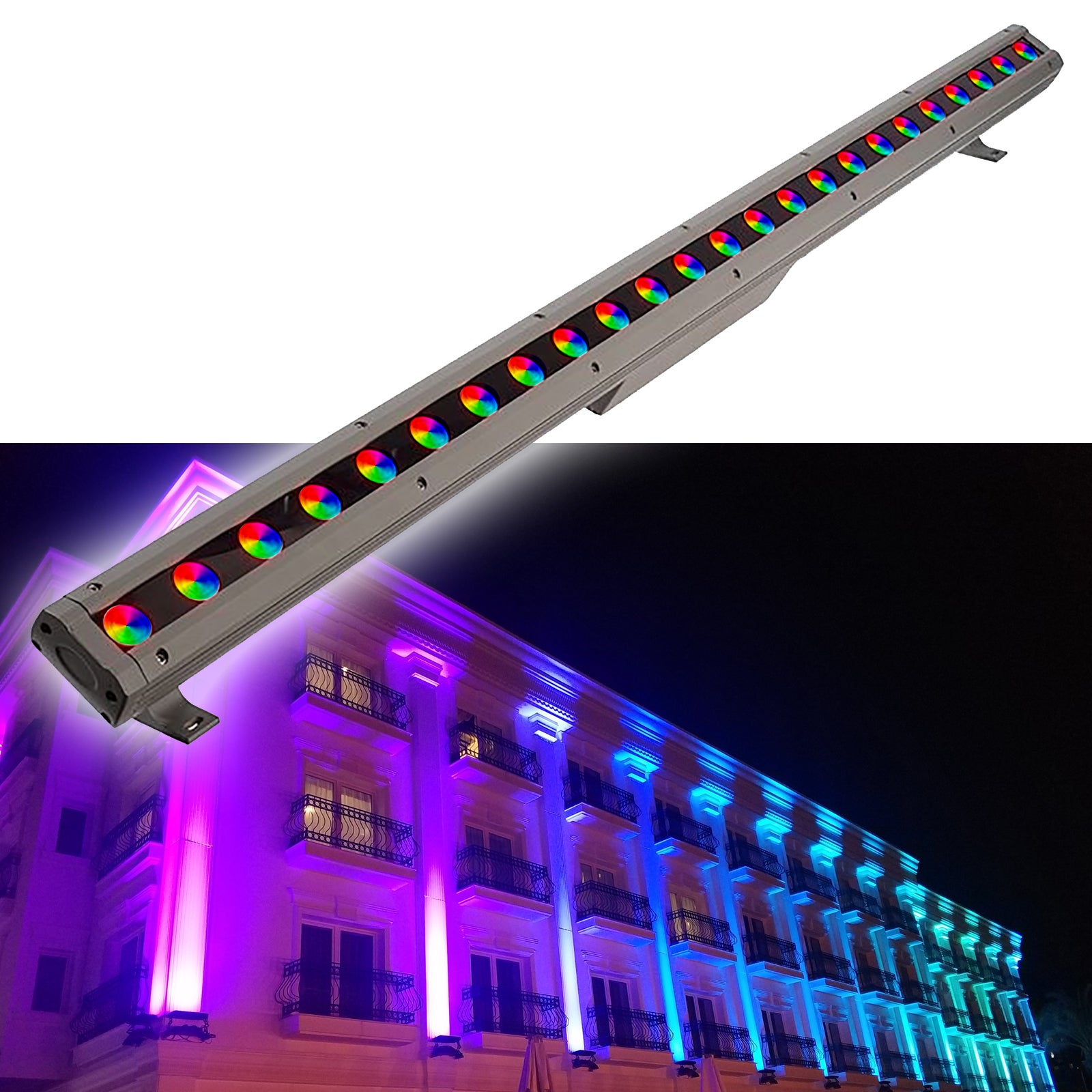 Wall Washer LED bar RGBW 60W multicolore effets de lumière façades  fontaines monuments bâtiments IP65 24V