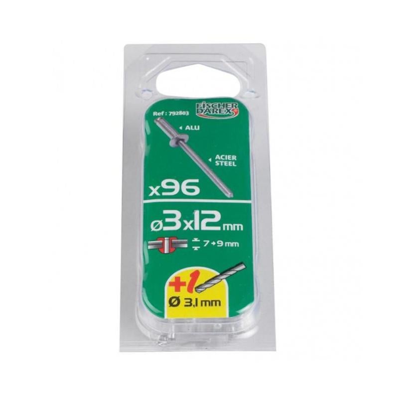 Rivet alu/acier à tête plate (blister) - 2