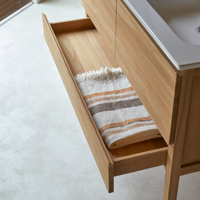 Mueble de doble lavabo suspendido de teca 120 cm - Cuarto de baño - Tikamoon