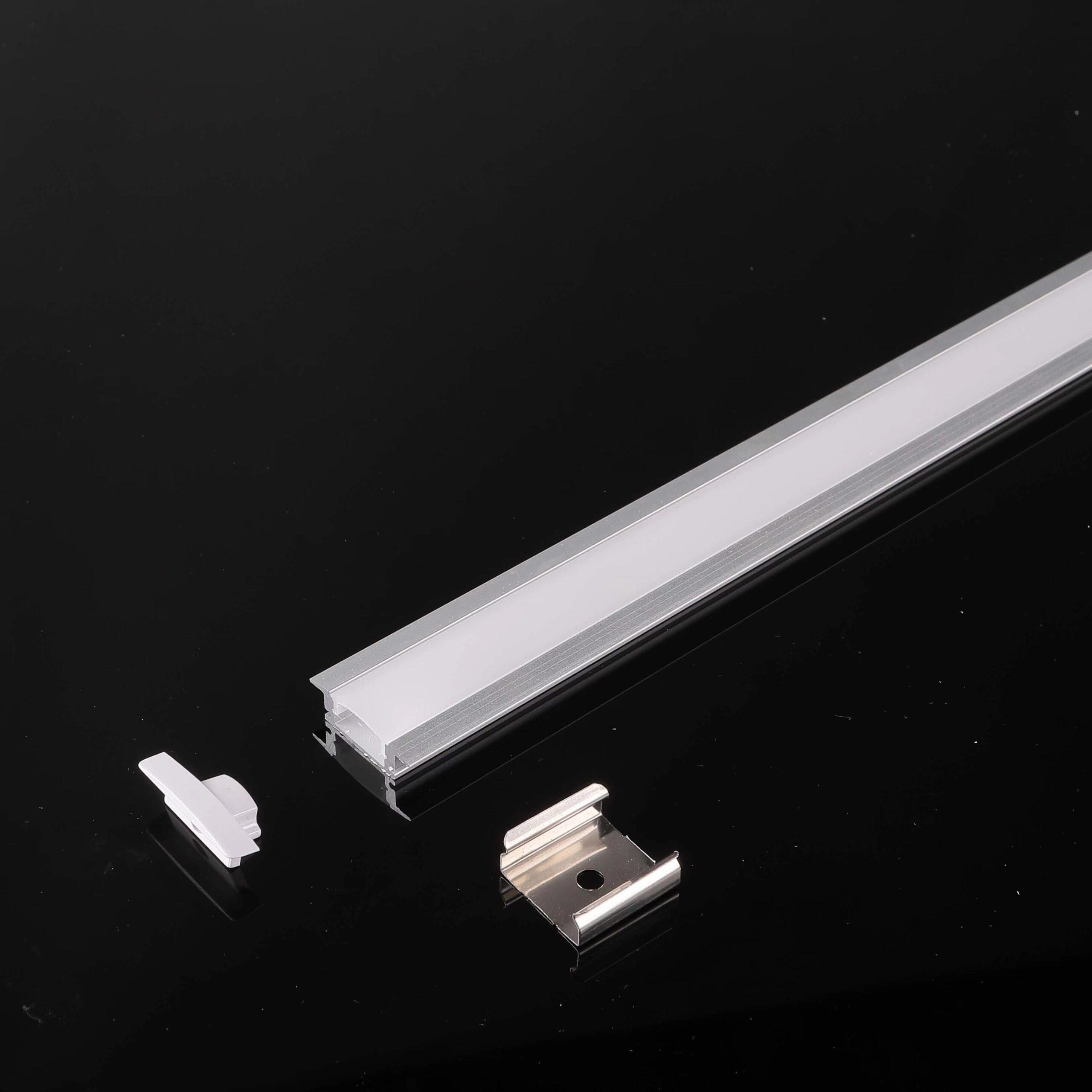 LOT 10 - Profil en ALUMINIUM encastré pour ruban LED Bouchons PVC  transparent 1M x 25mm x 6mm - Digilamp