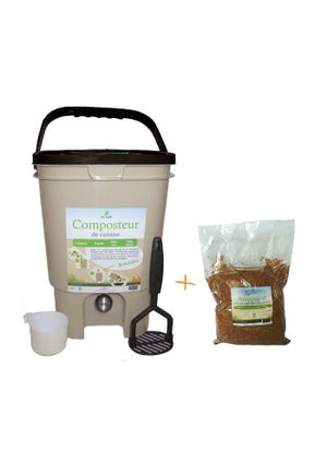 Bac à compost de cuisine Skaza Bokashi Organko en plastique recyclé, 16 L., Kit de