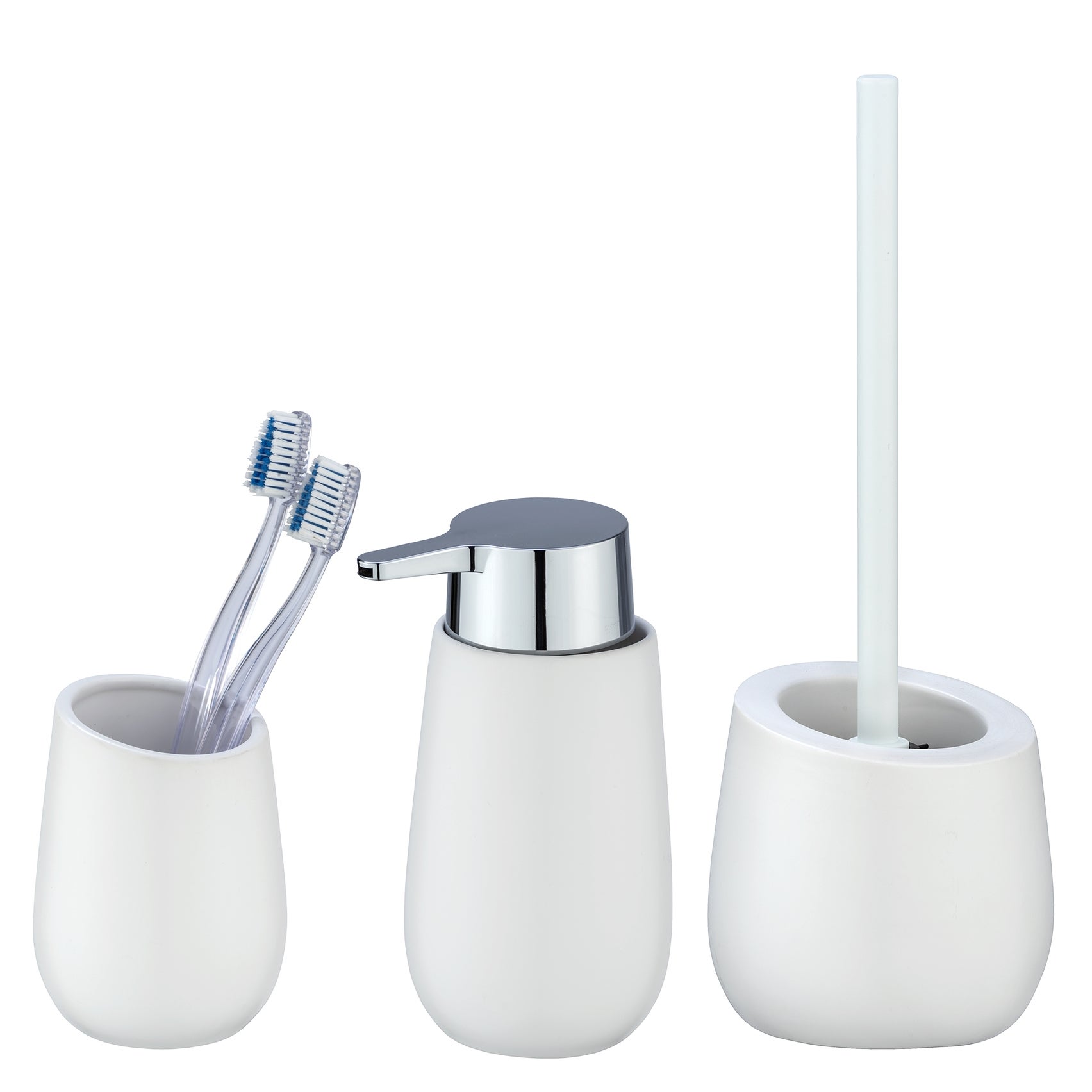 WENKO Ensemble accessoires de salle de bain, 4 pièces, CALVO, Kit  contenant un Distributeur de Savon Liquide, Un porte brosse à dents, une  brosse WC et une Poubelle 6,5L