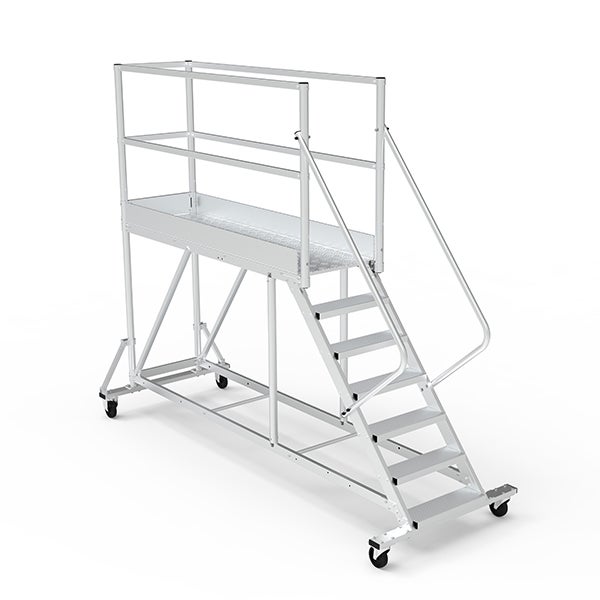 Escabeau 7 marches Secure pro, aluminium renforcé, sécurisé avec rampes,  tablette porte-outils, hauteur plateforme 158cm