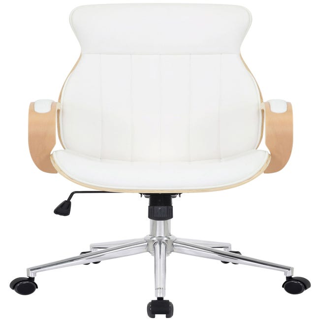 Chaise de bureau couleur bois naturel et blanc avec support en métal et  roulettes et hauteur réglable Varel CLP - Habitium®