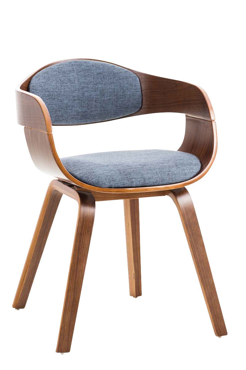 Chaise de bureau sans roulettes visiteur en tissu et bois design retro et  confort maximal noyer bleu BUR10544