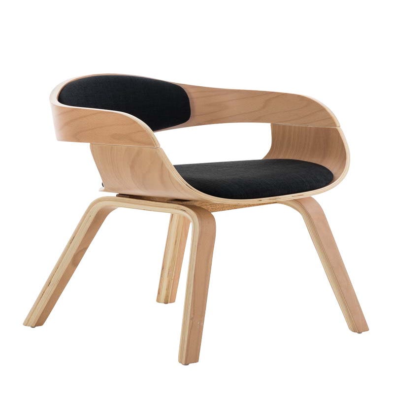 Chaise de bureau sans roulettes visiteur en tissu et bois design retro et  confort maximal naturel et noir BUR10537