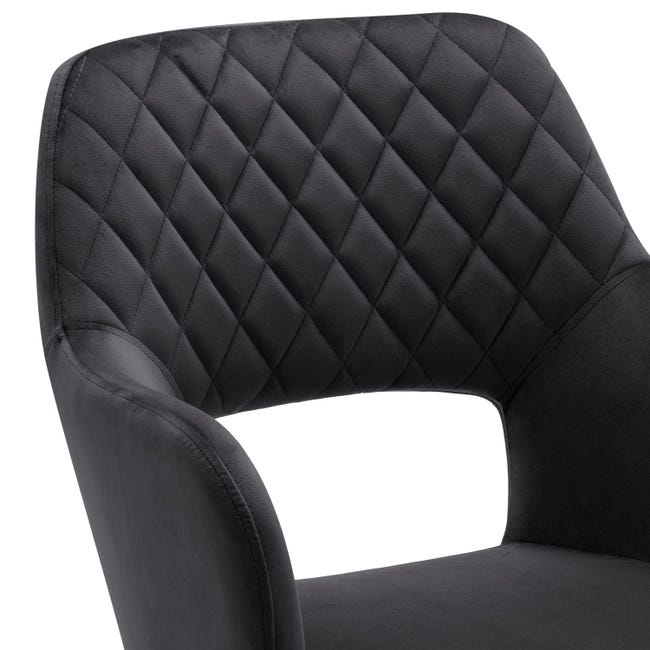 Chaise fauteuil de bureau pivotante dossier surpiqûre sur roulettes en  tissu velours noir pieds métal doré BUR09103