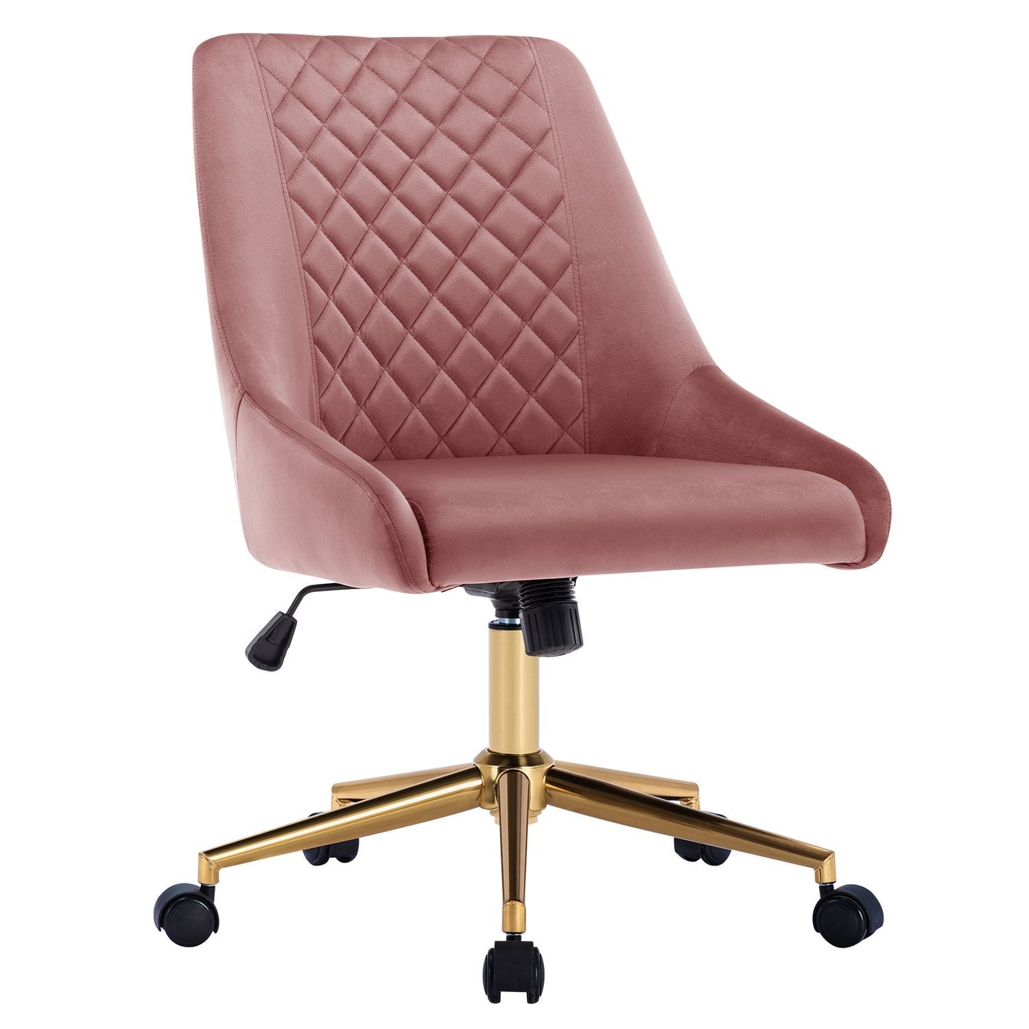 Chaise fauteuil de bureau pivotante dossier surpiqûre sur roulettes en  tissu velours noir pieds métal doré BUR09103