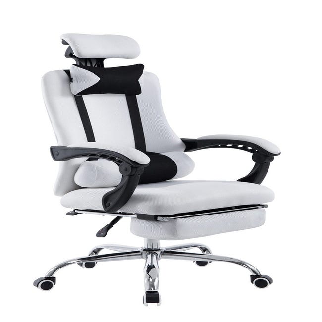 Fauteuil de bureau ergonomique en synthétique blanc avec repose-pieds et  accoudoirs BUR10378