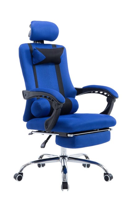 Fauteuil de bureau ergonomique avec repose-pieds extensible appui-tête bleu  BUR10091