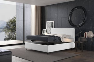 Letto matrimoniale Bonella, Letto contenitore con rivestimento in tessuto,, Apertura  frontale, adatto per materasso Cm 160x200, Bianco