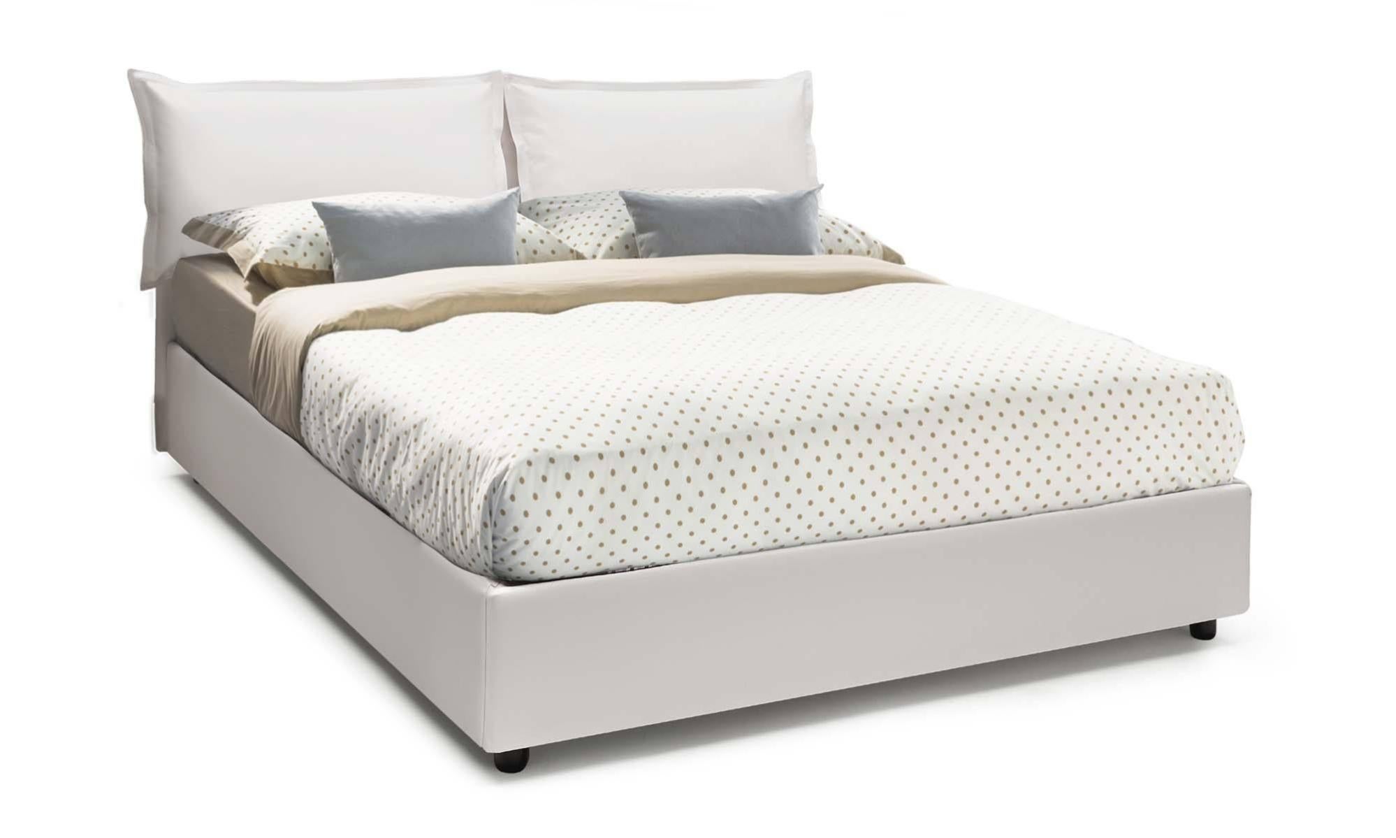 Dmora Letto Contenitore Francesca In Ecopelle Bianco, 140x190, Apertura Frontale, Made In Italy
