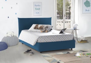 Letto piazza e mezza Deusebi, Letto contenitore con rivestimento in  tessuto, Apertura frontale, adatto per materasso Cm 120x190, Blu