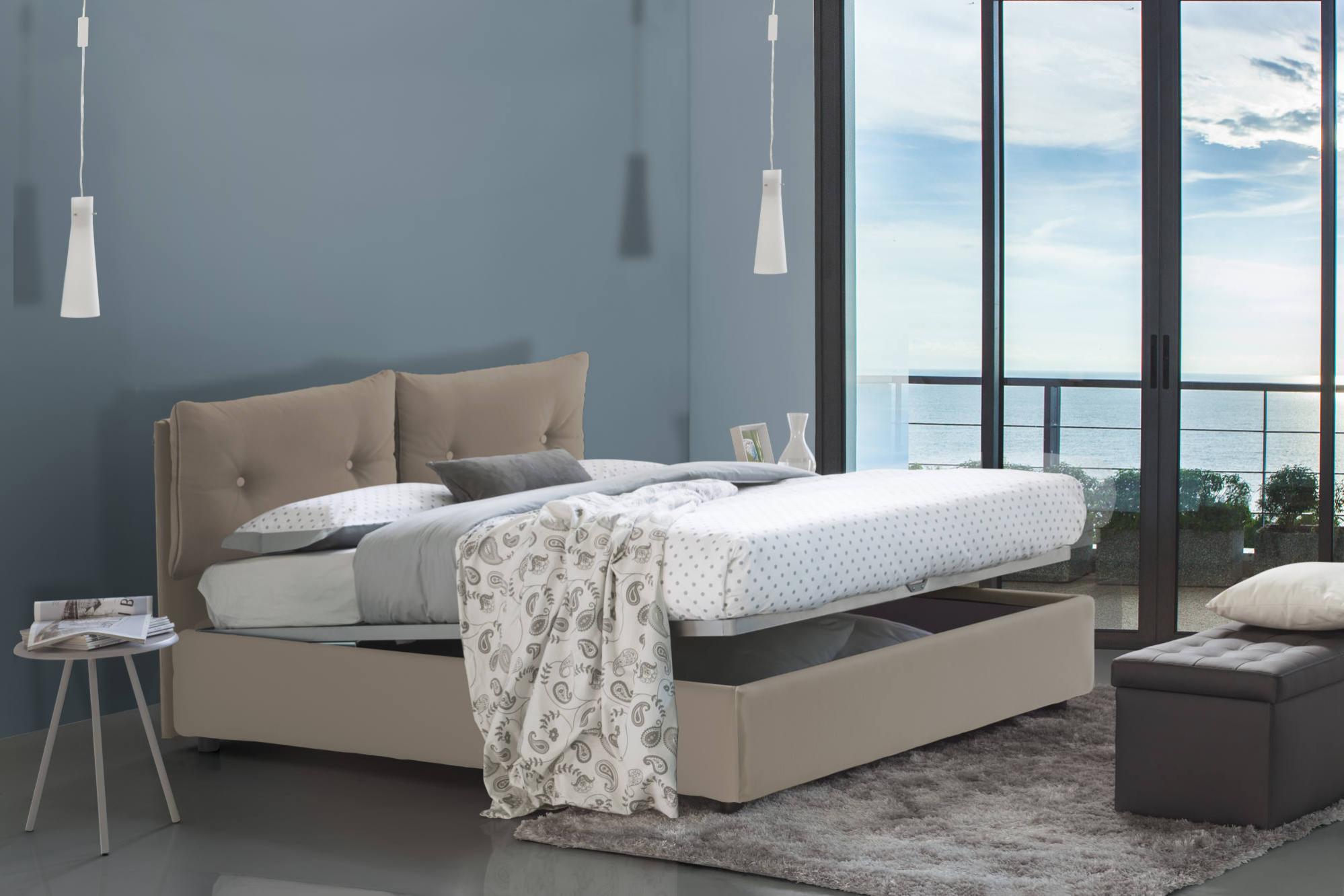 Letto Contenitore Concetta 120x190 Cm - Piazza E Mezza In Tessuto Bianco, Made In Italy