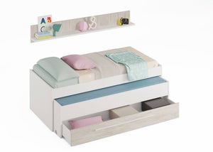 Dmora Letto singolo per bambini decorato, Lettino decorato con cassettone e  protezione anticaduta per cameretta, cm