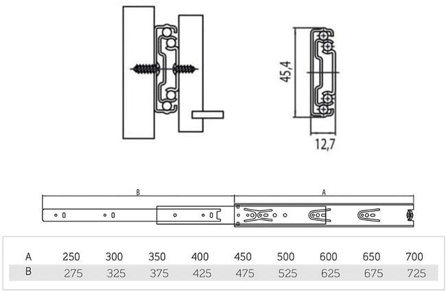 Glissières de tiroirs 45mm coulisse à charge lourde coulisse à billes à  sortie totale glissière étroite 450mm 4 pièces