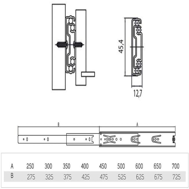 Evo – 600mm - Ammortizzate - Coppia Guide a Sfere Scorrevoli Estrazione  Totale H45 per Cassetto - Binari Sincronizzati - Chiusura Ammortizzata Soft