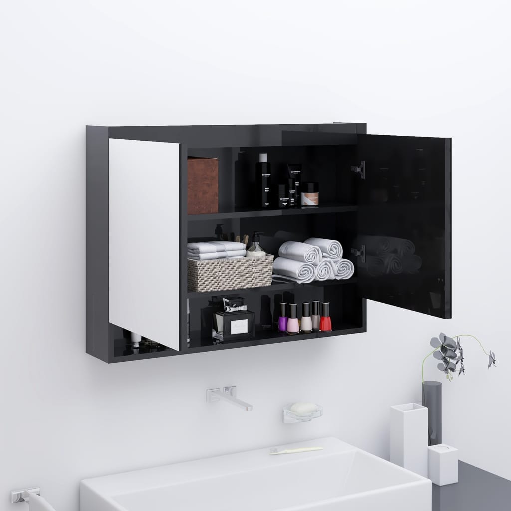 Armario de espejo de baño con LED MDF negro 80x15x60 cm - referencia  Mqm-323605