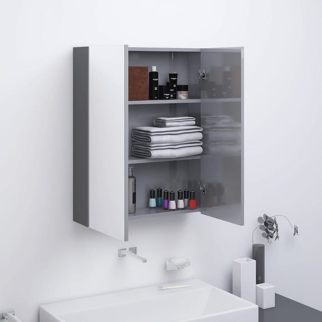 Consecutivo musicas Modernizar VidaXL Armario de espejo de baño MDF gris brillante 60x15x75 cm | Leroy  Merlin
