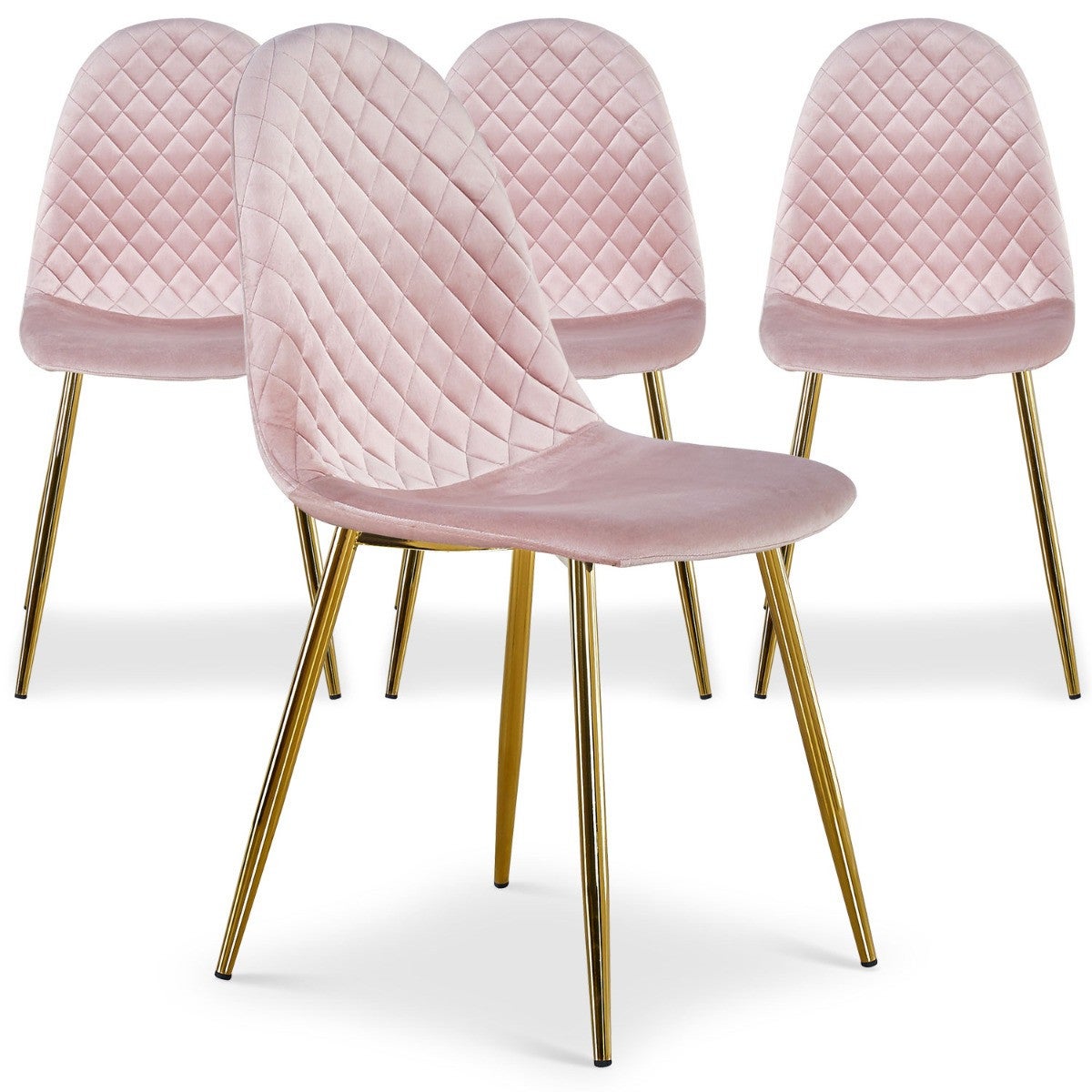 Lot 4 chaises corail modernes pieds métal LOPE - Univers assise Couleur  Rose Matière Tissu