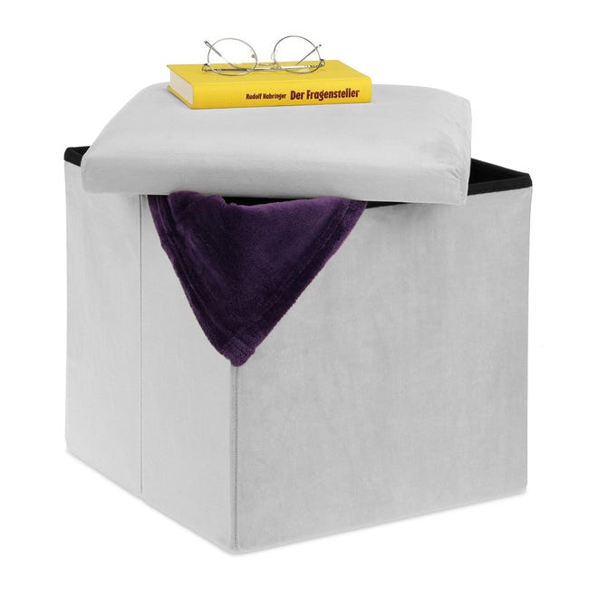 Relaxdays Pouf Contenitore con Vassoio, HxLxP 42 x 40,5 x 40,5 cm ca Relaxdays Pouf Contenitore con Vassoio, HxLxP 42 x 40,5 x 40,5 cm ca