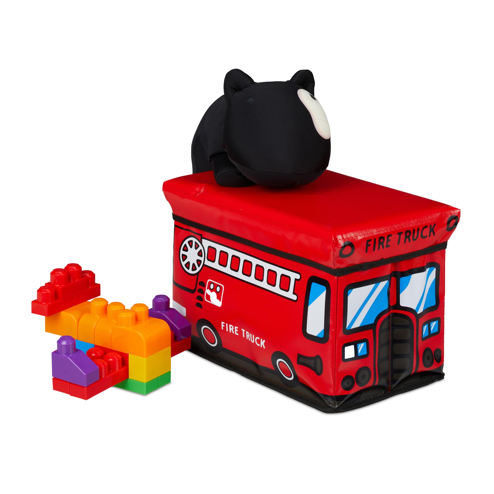 gommapiuma Relaxdays Baule Portagiochi Love Bus Ceste Portaoggetti 1 pz Bambini 27 x 40 x 25 cm PVC Contenitore con Coperchio Imbottito Pannelli MDF Rosa 