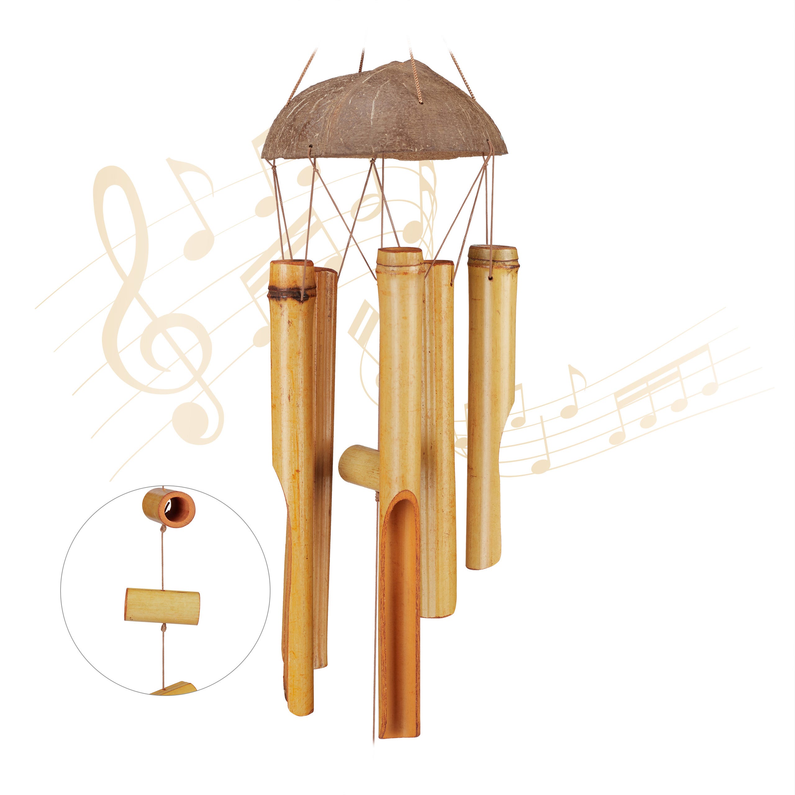 Relaxdays Carillon à vent bambou, moulin à vent, son, décoration