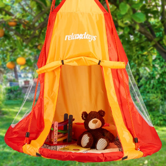 Relaxdays Tente pour balançoire en nid 110 cm accessoire jardin siège rond  revêtement, rouge-orange
