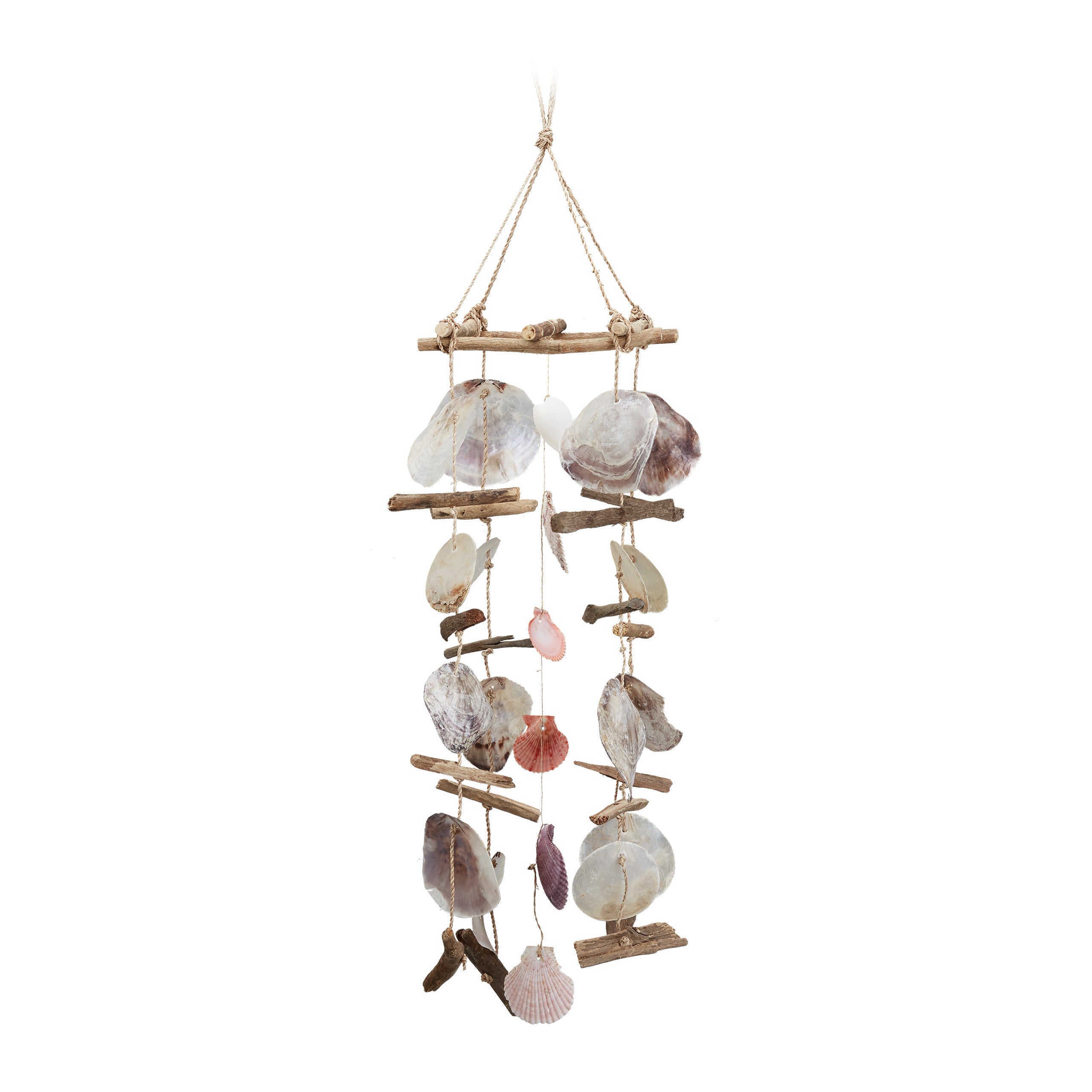 Carillon éolien en coquillage de mer, bois flotté naturel, coquillages,  éclats de pierres précieuses colorées et accent de perle -  France