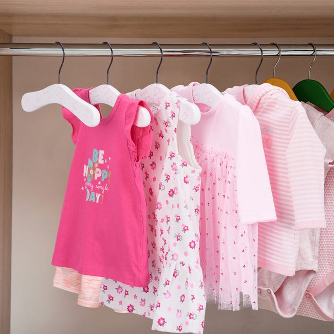 Cintres vêtements enfants, bébé, jeu de 20 cintres vêtements, motif pied,  25 cm de l, rose et blanc