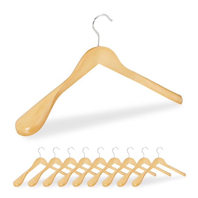 Cintre costume, lot de 5, épaule large, cintres chemises, crochet rotatif  360°, traverse-pantalon, en bois, brun