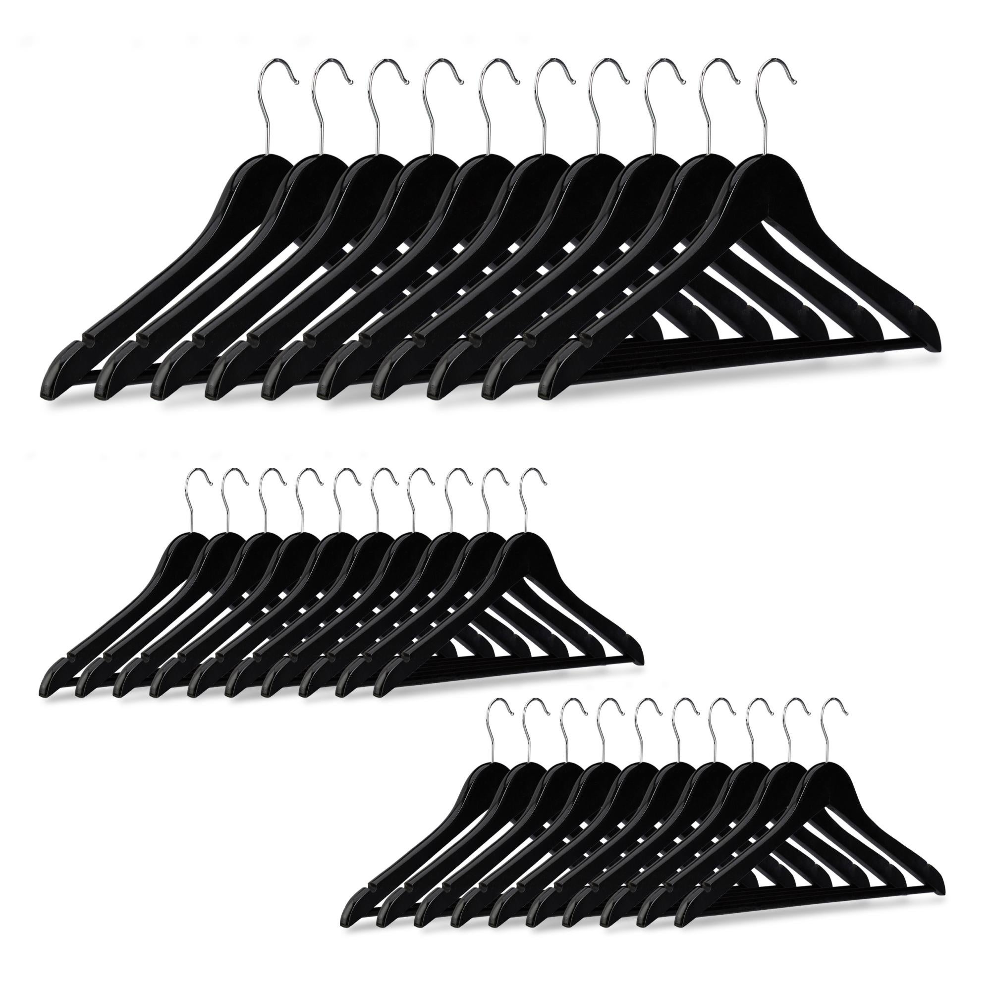 Set Di 3 Grucce Per Pantaloni Salvaspazio - Con 2 Aste In Legno Antiscivolo, Per Gonne, Cravatte, Sciarpe, Capacità 5 Kg, Nero/Naturale