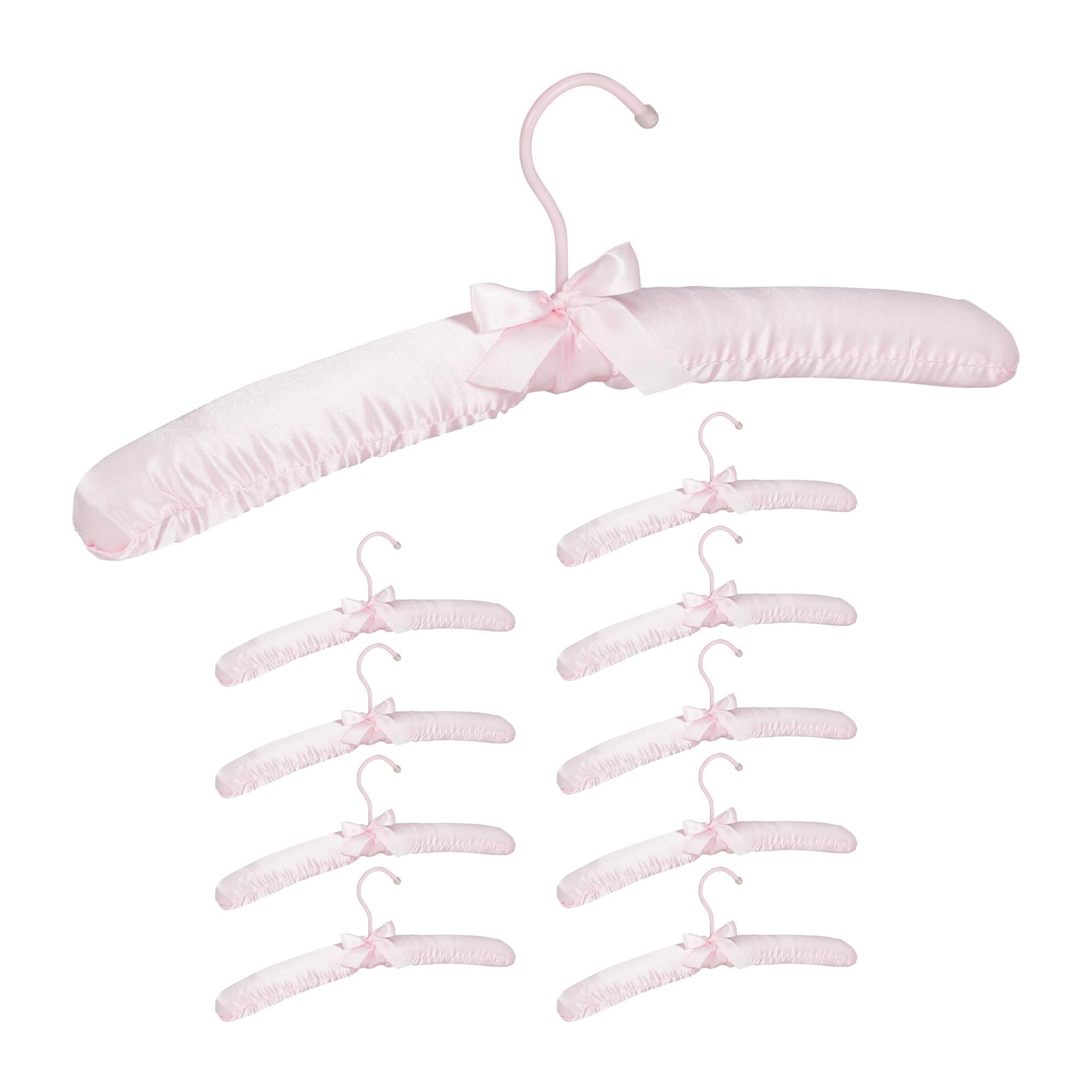 HANGERWORLD 10 Grucce Appendini In Satin Rosa 38 Cm - Imbottite Con Bottoncini Antiscivolo E Gancio Girevole, Perfette Per Top, Abiti E Lingerie, Regalo Ideale