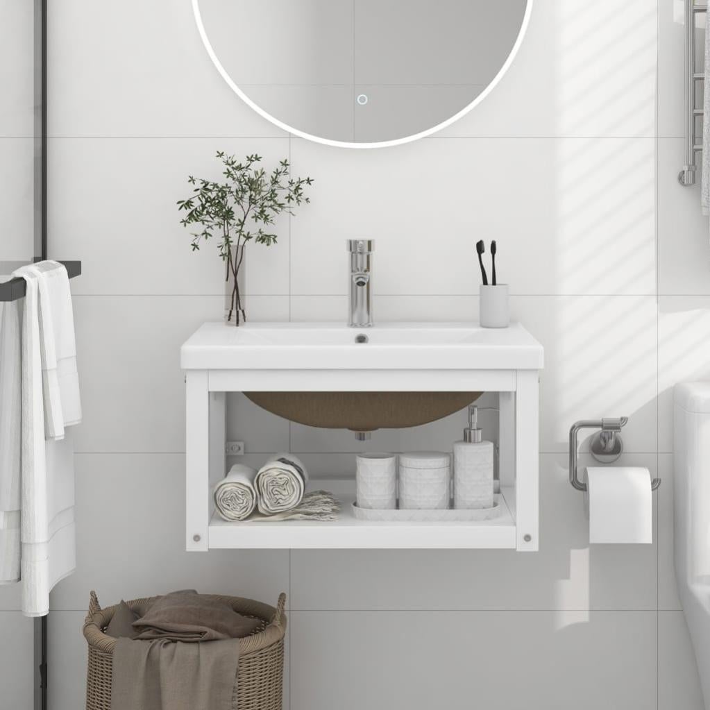 VidaXL Lavabo Da Bagno Moderno Con Structure In Ferro E Lavabo Integrato In Ceramica - Nero