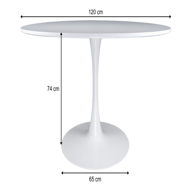 Tavolo rotondo 120 cm, tavolo da pranzo tondo bianco mod. Omar