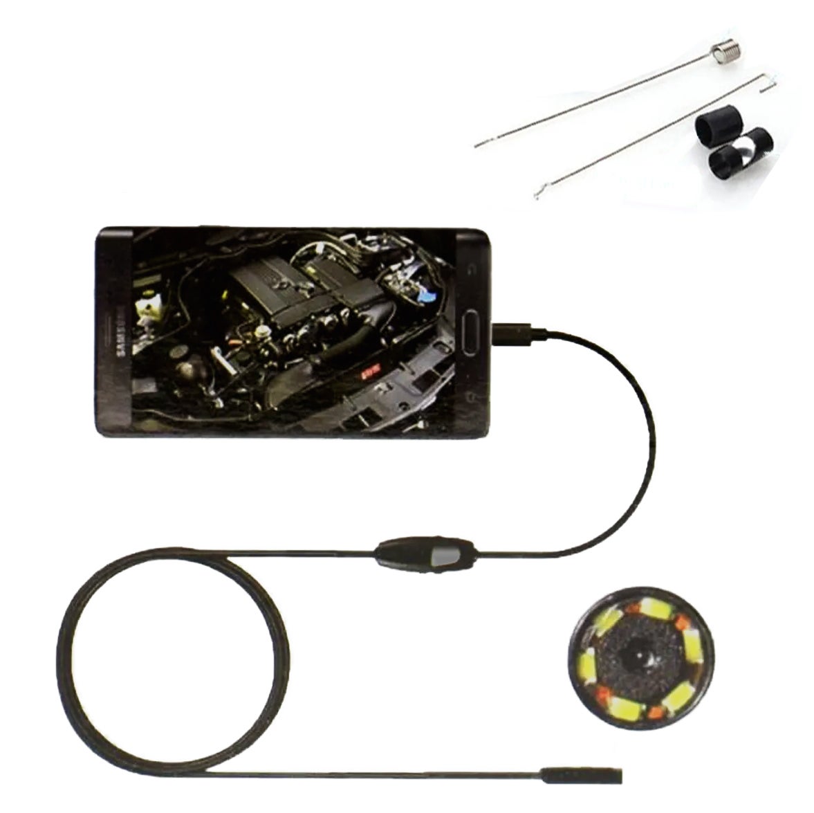 Étanche HD 2M 7mm Endoscope Lens Câble Rigide Mini USB Inspection Caméra Tube de Serpent avec 6 LED Endoscopie pour Téléphone PC Noir 