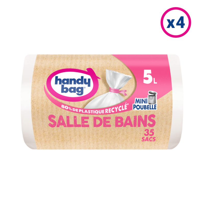 4x35 Sacs Poubelle 5L à lien Salle de Bains Handy-Bag - 80% de