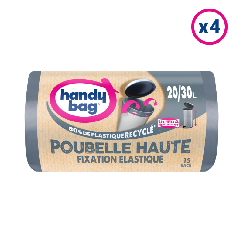 HANDY BAG Sacs poubelle haute à fixation élastique 20/30l 15 sacs