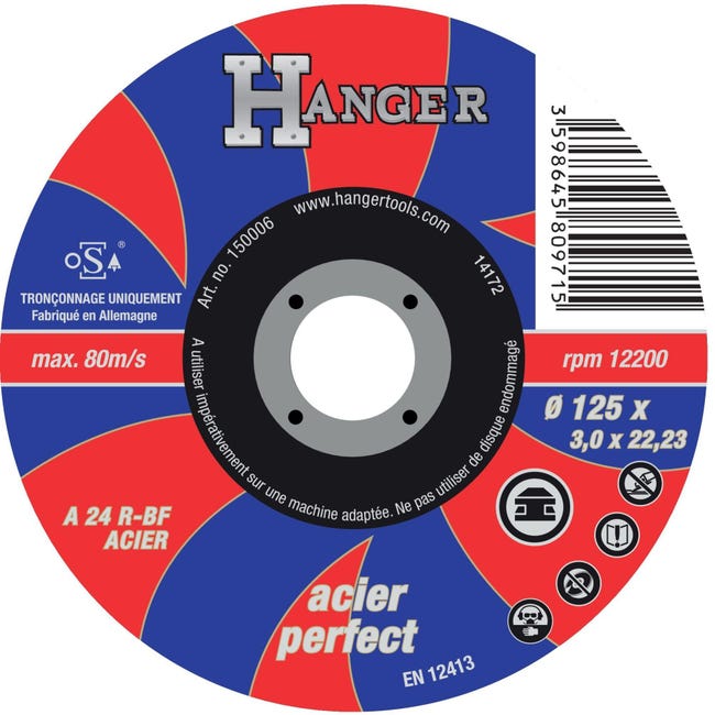 Disque Tron onner Droit Pour M taux 125 X 3 Mm AS 24 R HANGER disque-tron-onner-droit-pour-m-taux-125-x-3-mm-as-24-r-hanger