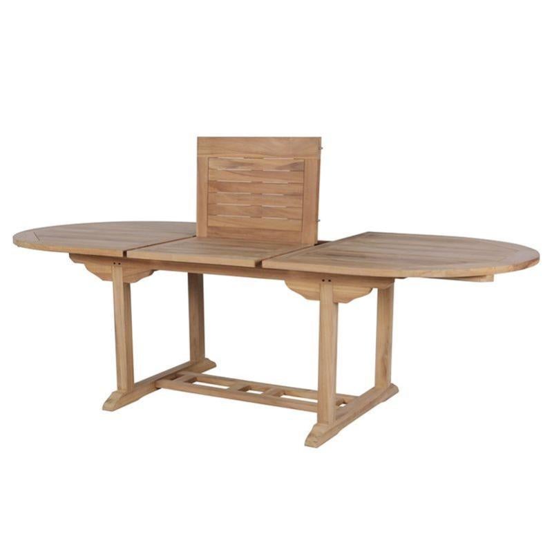 Table d'extérieur en teck massif forme ovale avec allonge 180 à 240cm x