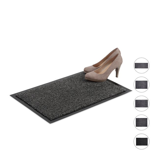 Relaxdays Paillasson gris chiné tapis d'entrée couloir intérieur extra plat  mince 120 x 180 cm, noir-gris