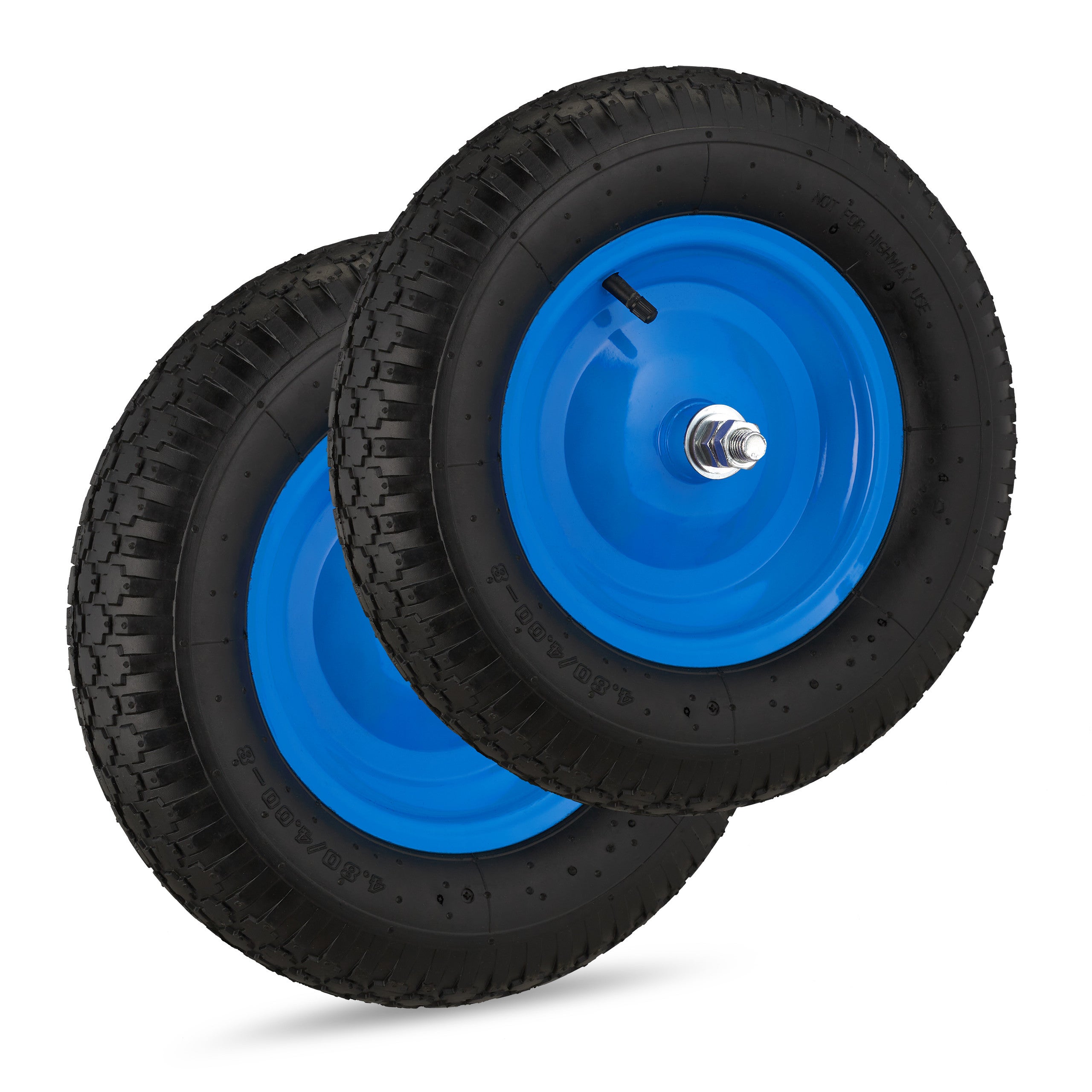 2x roue brouette solide pneu gomme plein bleu pu 4.80 / 4.00-8 390mm + axe  299090584 - Conforama