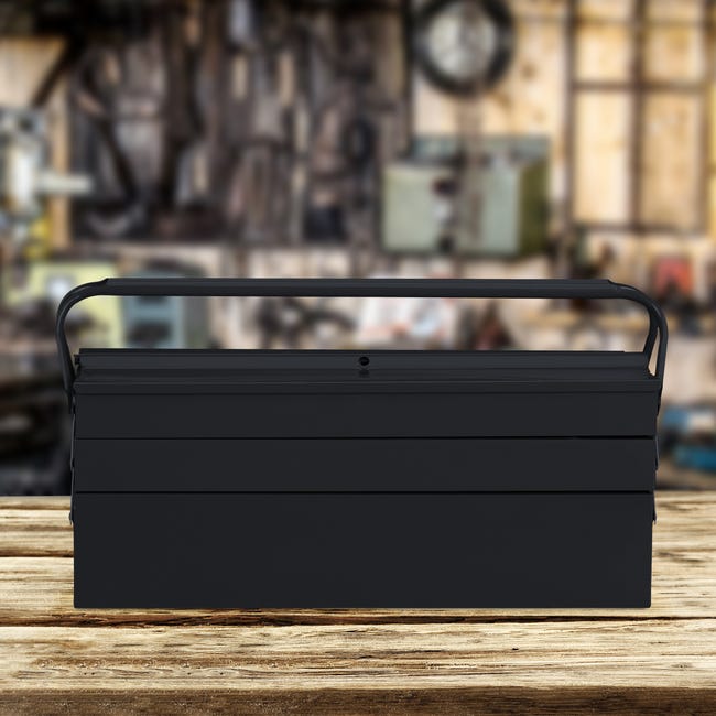 Relaxdays Boîte à outils vide, 5 compartiments; avec poignée, métal,  verrouillable, caisse, HlP 21 x 53 x 20 cm, noire