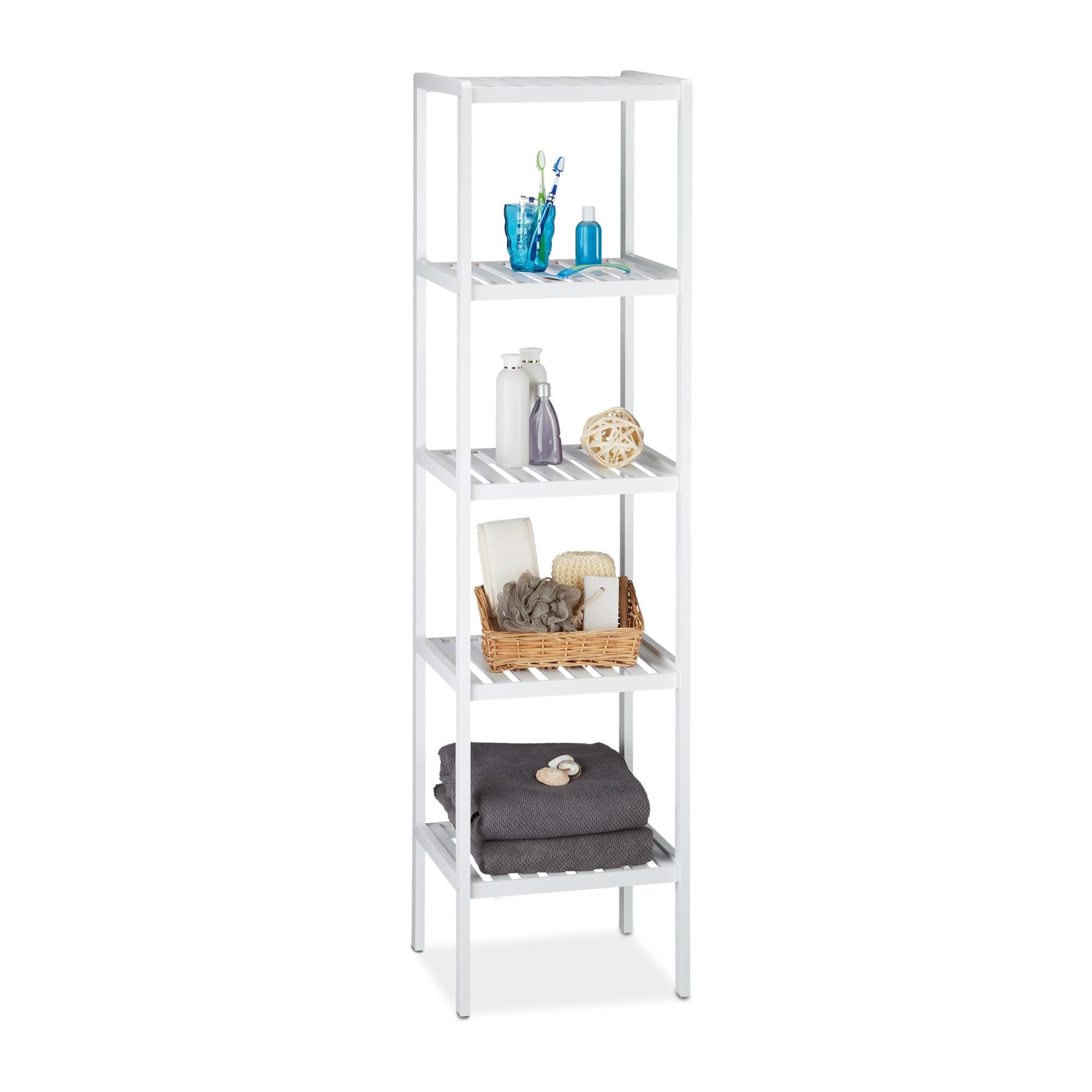 Scaffale Bagno In Bambù 5 Ripiani - H121xL33xP28 Cm, Beige, Per Cucina O Corridoio - Foto 4