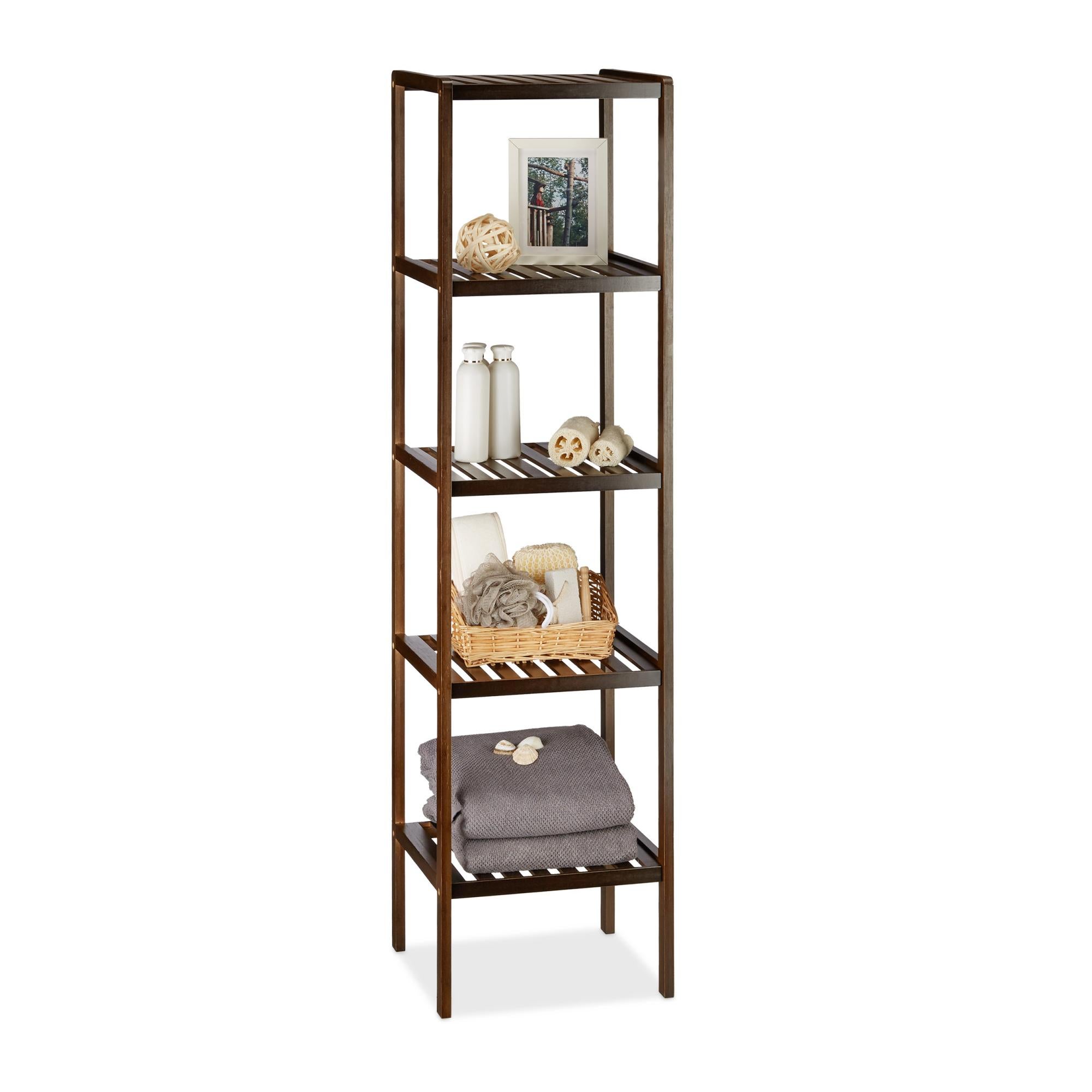 Relaxdays Scaffale da Bagno in Bambù, HLP: 79 x 33 x 33 cm, 3 Ripiani
