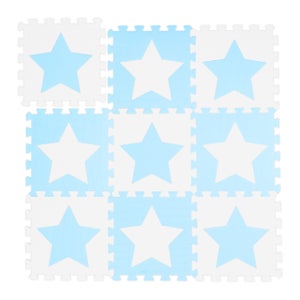 Relaxdays Tapis de sol puzzle bébé éveil, motif nuage, 18 pièces, mousse  sans polluants, LxP: 91,5 x 91,5cm, blanc/bleu