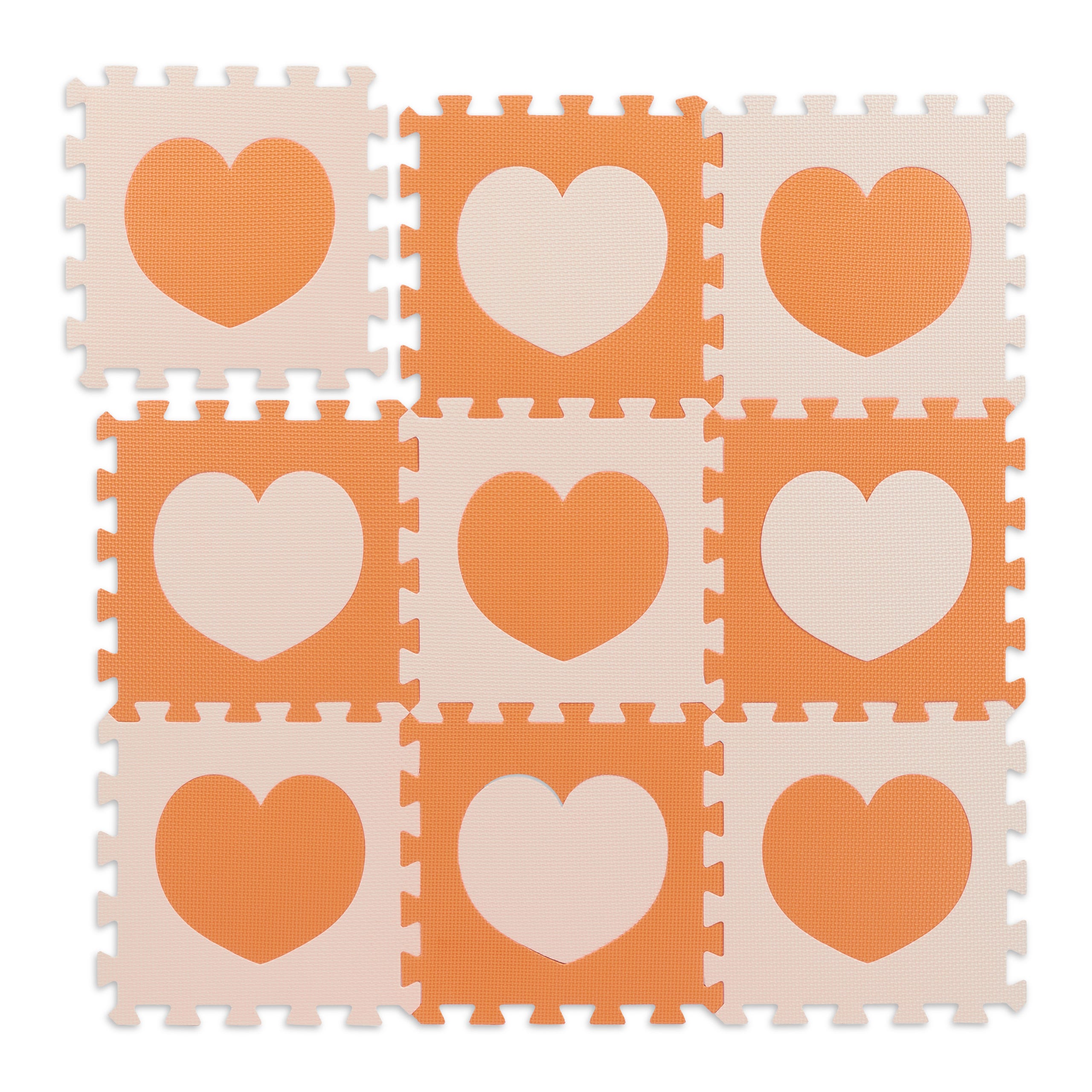 Relaxdays Tapis de sol puzzle bébé éveil, motif cœur, 18 pièces, mousse  sans polluants, LxP: 91,5 x 91,5cm, orange/beige